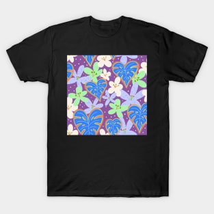 Monstera hearts and tropical florals on purple. T-Shirt